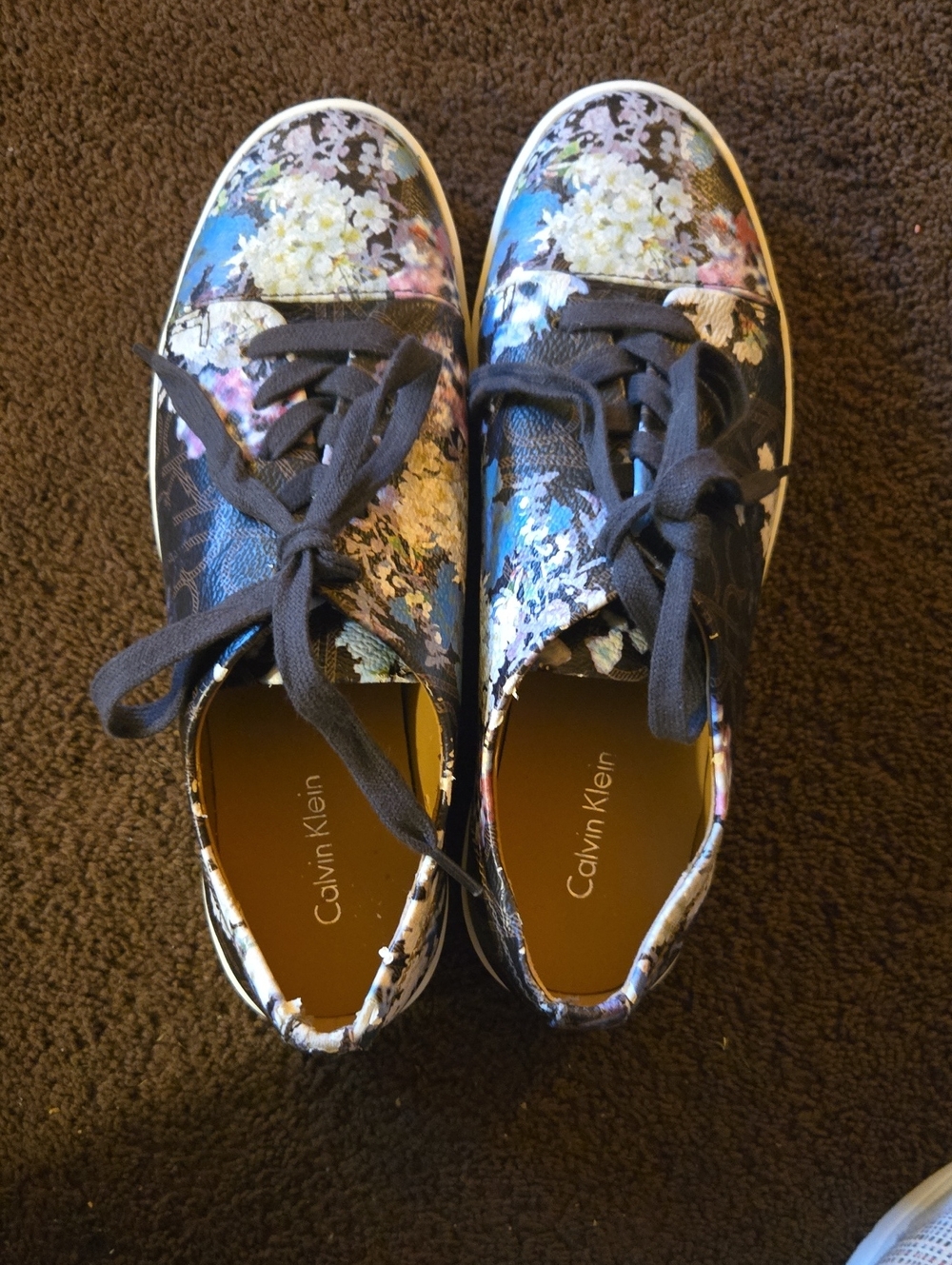 Calvin Klein Black Floral Lace-Up Sneakers with Multicolor Accents